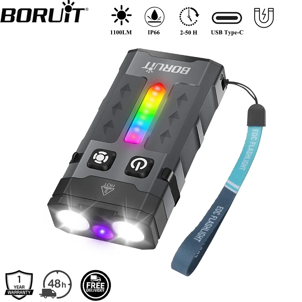 Keychain Flashlight - BORUiT EV20 1100LM EDC UV Portachiavi